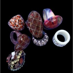 Rings Acrylic Lucite Chunky Retro LOT OF 7 Fashion Costume Jewelry